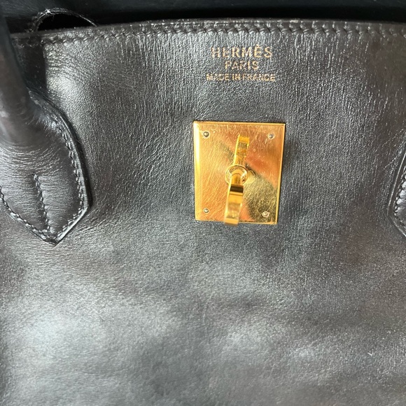 Vintage HERMES BIRKIN 40 Cuir Swift Gulliver Leather Bag Black Gold Hardware - Picture 2 of 13